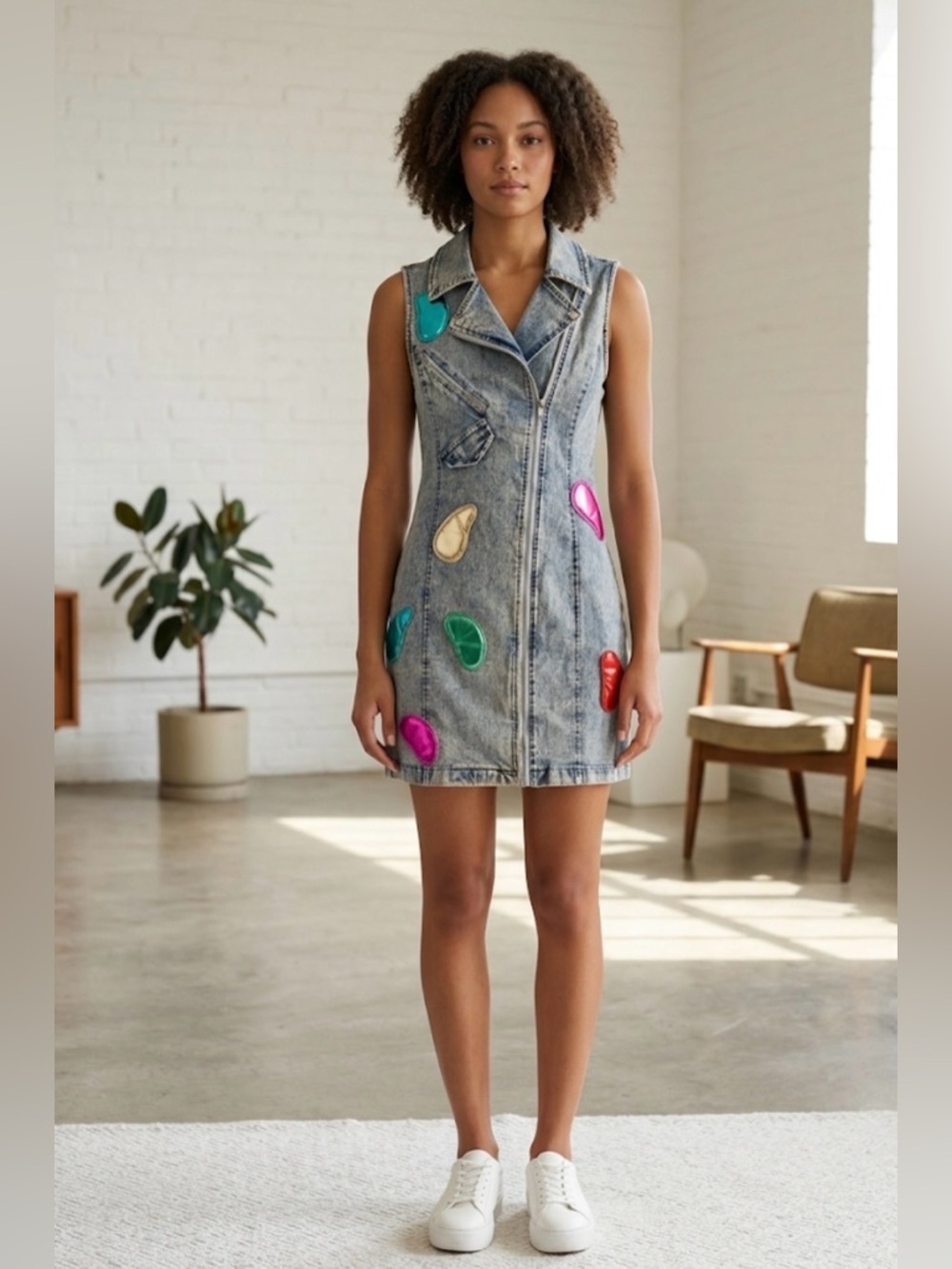 Metallic Patches Zip Sleeveless
MOTO Denim Dress Sz S